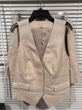 Michael Kors Tan Linen-Blend Sleeveless Vest & Short Set